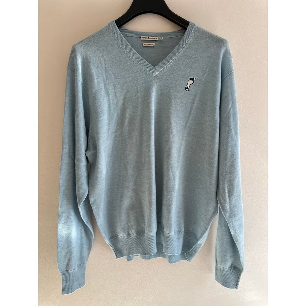Peter Millar Unc Tarheels 100% Merino Wool V-Neck Long Sleeve Sweater Size Xl